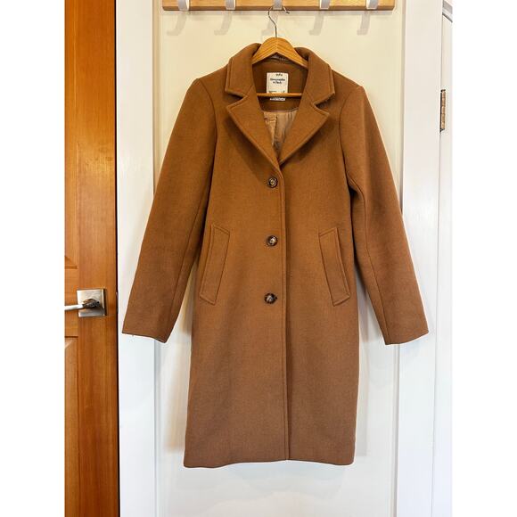 Abercrombie & Fitch Wool Blend Dad Coat Camel Tan Long Size XS Extra Small - Picture 5 of 12